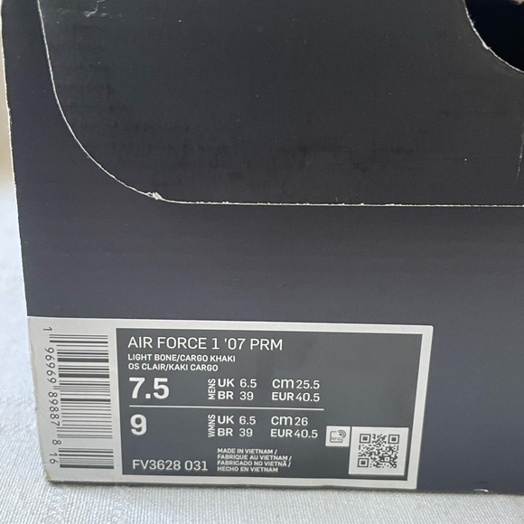 Nike Air Force 1 Premium Low Light Bone Cargo Khaki Women's Size 9 FV3628-031 - Picture 10 of 10